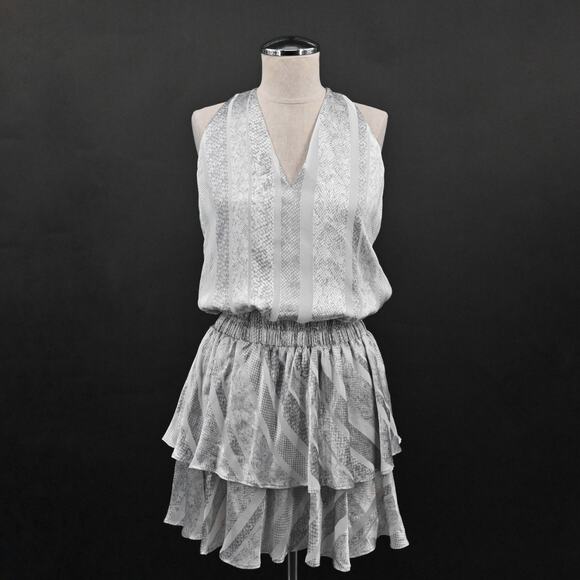 RAMY BROOK Avery Mini Dress Size‎ S Sleeveless Smocked Waist Silver Snake Print - Picture 1 of 14